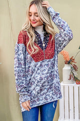 Trendy Printed Half Zip Up Long Sleeve Hoodie for Casual Comfort
