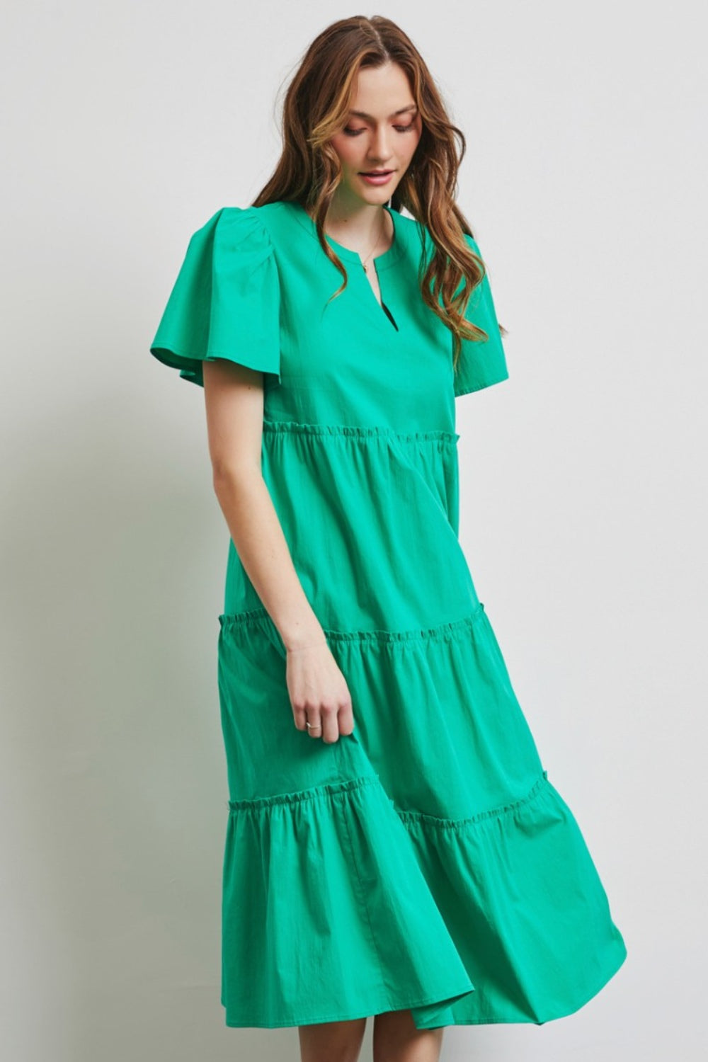 HEYSON Women's Cotton Poplin Ruffled Tiered Midi Dress - Effortless Summer Elegance