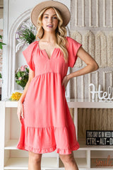 Elegant Ruffled Notched Cap Sleeve Dress - Perfect for Any Occasion