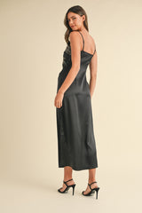 Elegant Mable Embroidered Satin Midi Slit Dress for Special Occasions