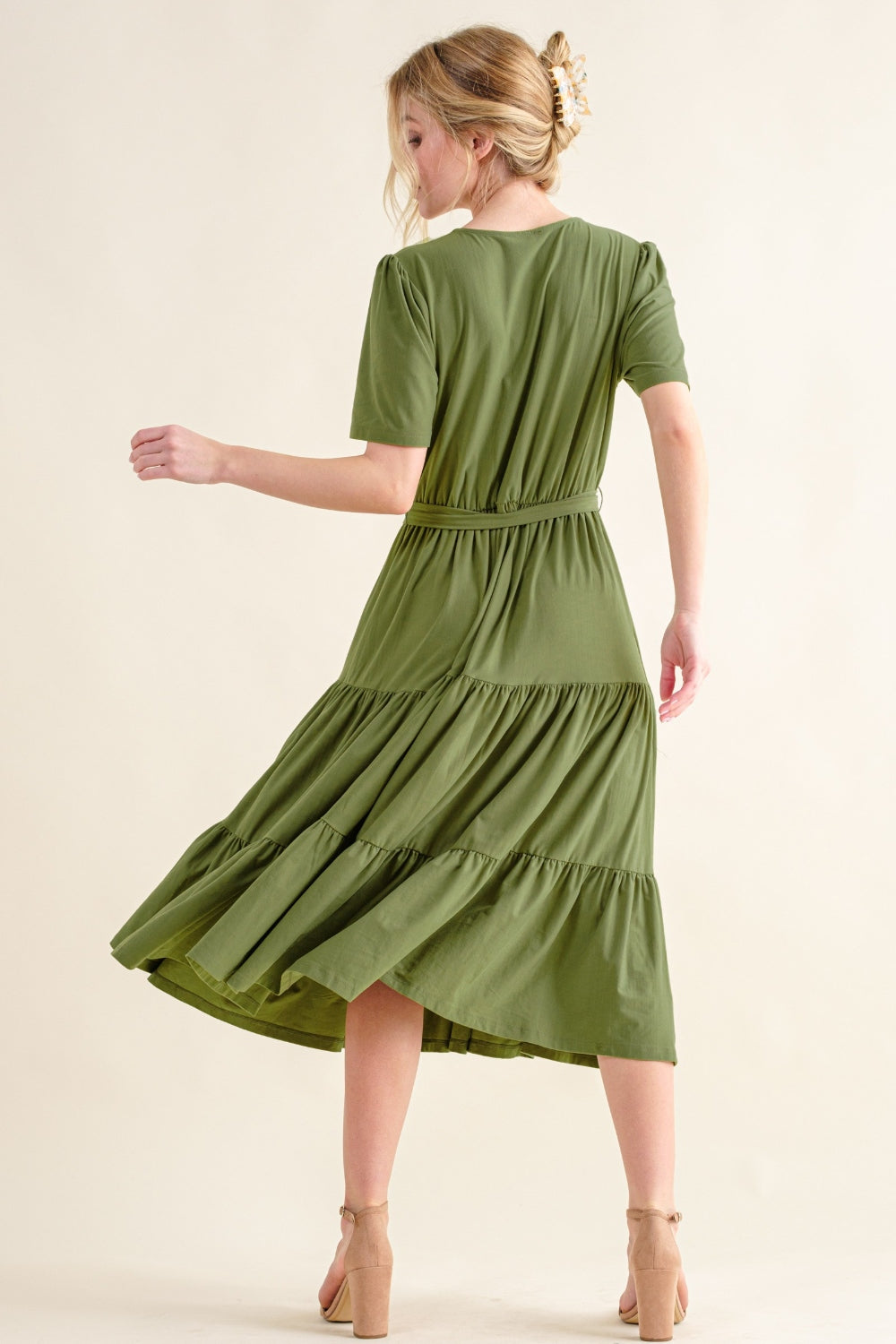 Soft Short Sleeve Tiered Midi Dress - Effortless Style & Comfort