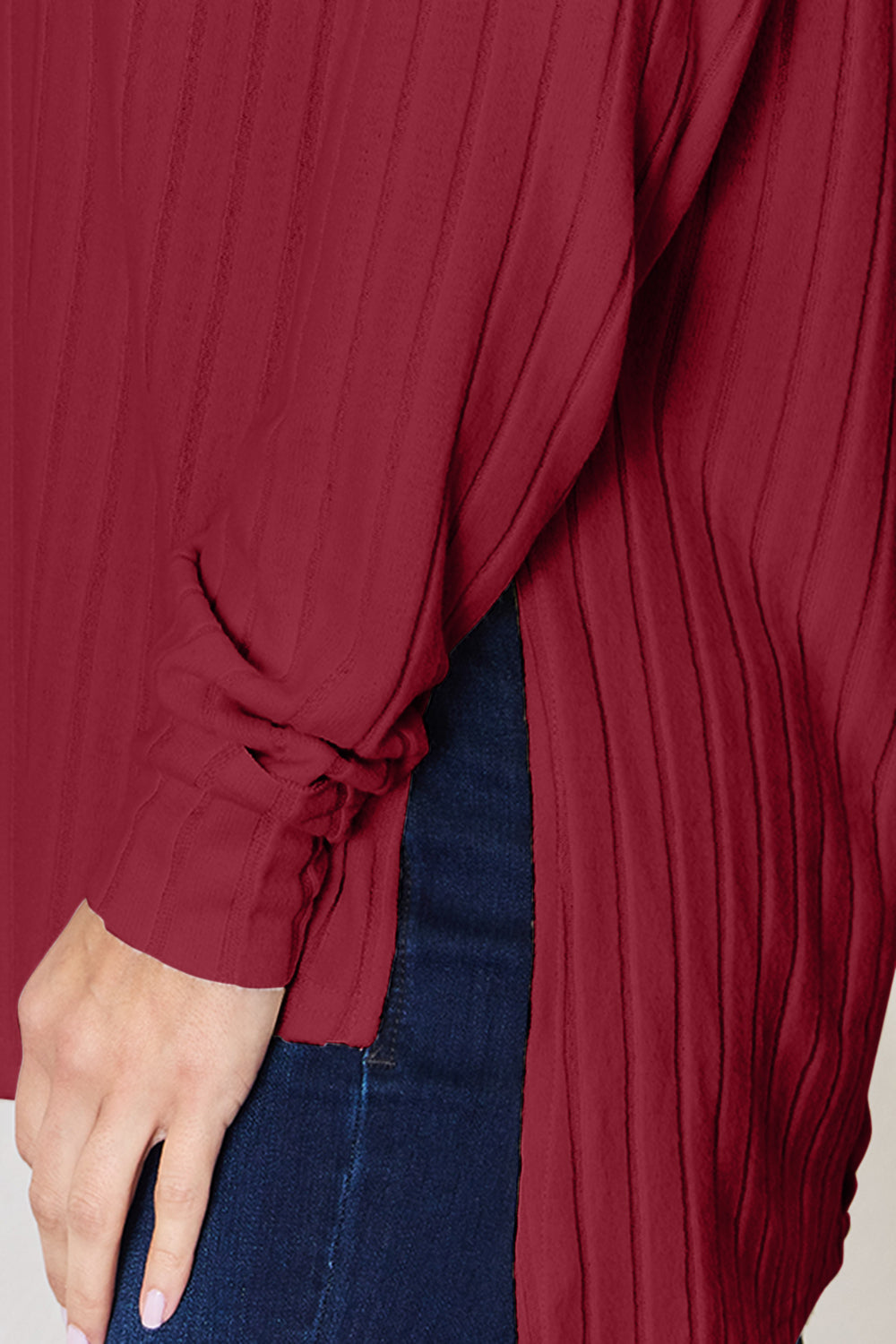 Trendy Full Size Ribbed Round Neck Slit T-Shirt for Women | Basic Bae Collection