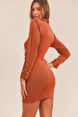 MABLE Front Ruched Button-Down Skinny Mini Shirt Dress - Chic Bodycon Style