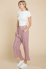 Stylish Comfort Cotton Bleu Striped Elastic Waist Wide Leg Pants - Perfect for Any Occasion