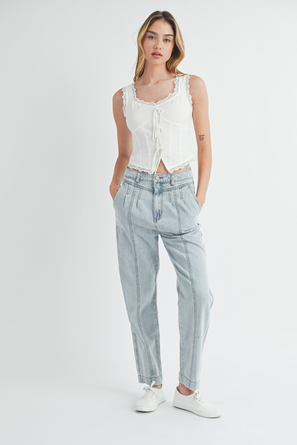Chic Pleated Front Detail Straight Jeans by MABLE - Trendy Denim Upgrade