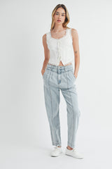 Chic Pleated Front Detail Straight Jeans by MABLE - Trendy Denim Upgrade