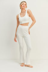 Kimberly C Cozy Waffle Tank & High Waist Flare Pants Lounge Set