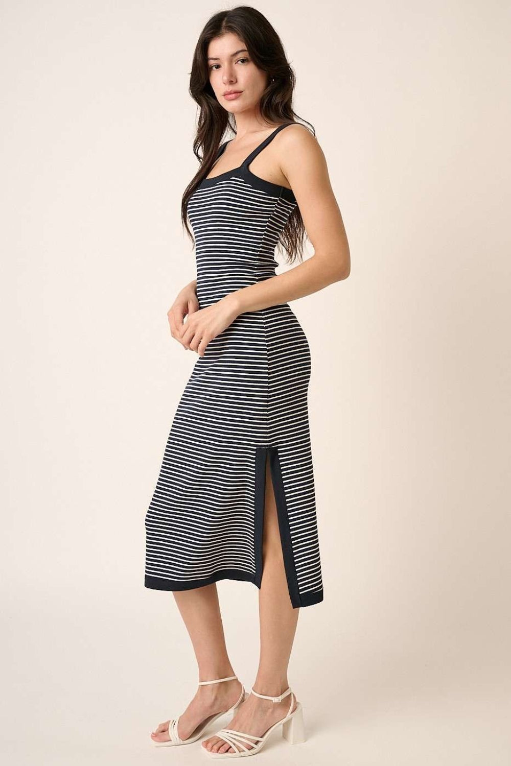 Mittoshop Women's Contrast Striped Midi Cami Dress - Chic and Versatile