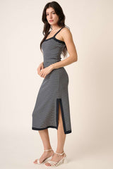 Mittoshop Women's Contrast Striped Midi Cami Dress - Chic and Versatile