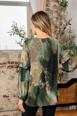 Chic Snakeskin Print Ruffle Long Sleeve Top - Versatile Fashion by NK Wears
