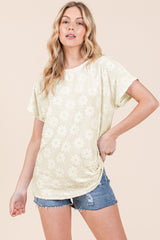 BOMBOM Women's Textured Floral Short Sleeve T-Shirt - Casual Chic