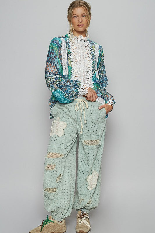 Women's Lace Detail Printed Button Down Shirt by POL - Elegant & Versatile