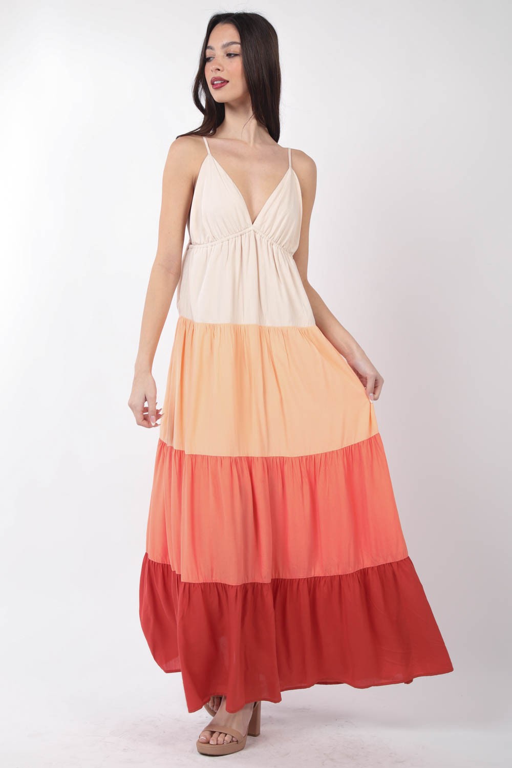 VERY J Women's Color Block Tiered Maxi Cami Dress - Bold & Stylish