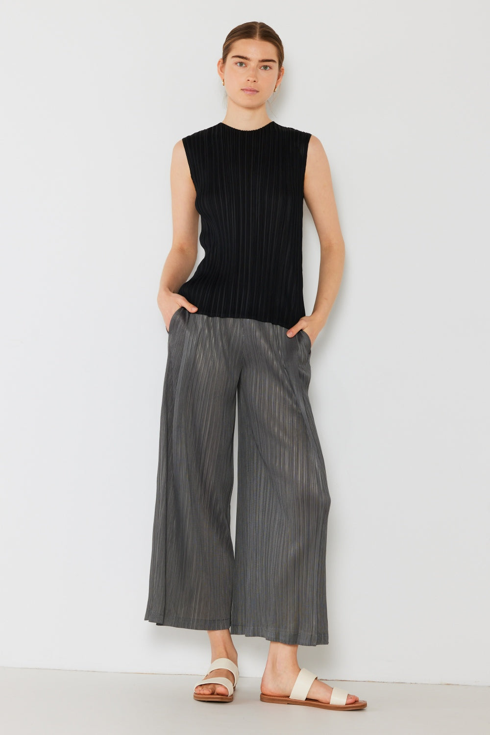 Marina West Swim Women's Pleated Wide-Leg Pants with Chic Side Pleat Detail