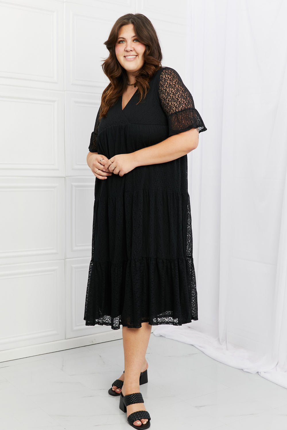 P & Rose Lovely Lace Full Size Tiered Midi Dress - Elevate Your Style