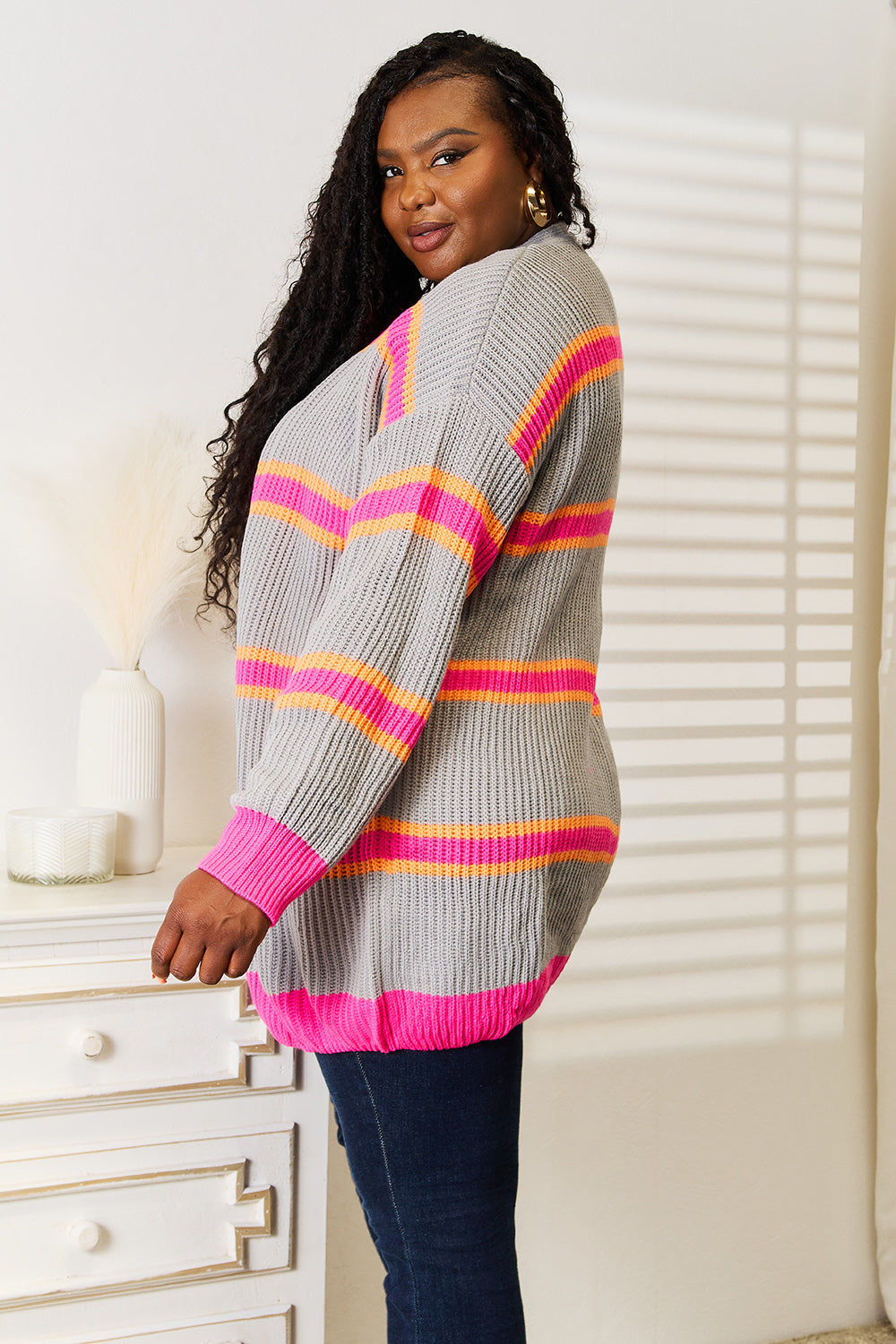 Chic Ribbed Long Sleeve Cardigan for Women - Cozy & Versatile