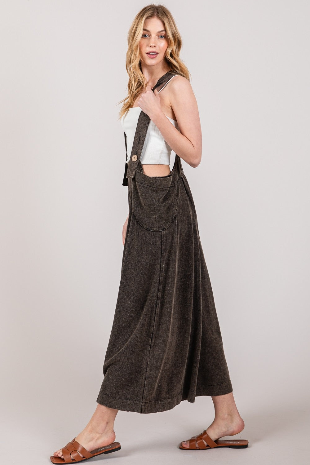 SAGE + FIG Women's Wide Leg Overalls with Retro Wide Straps - Trendy & Comfortable Fit