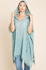 Cotton Bleu by Nu Label Tassel Hem Hooded Beach Cover Up - 100% Cotton