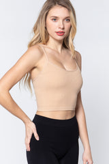 ACTIVE BASIC Round Neck Crop Rib Seamless Cami - Enhanced