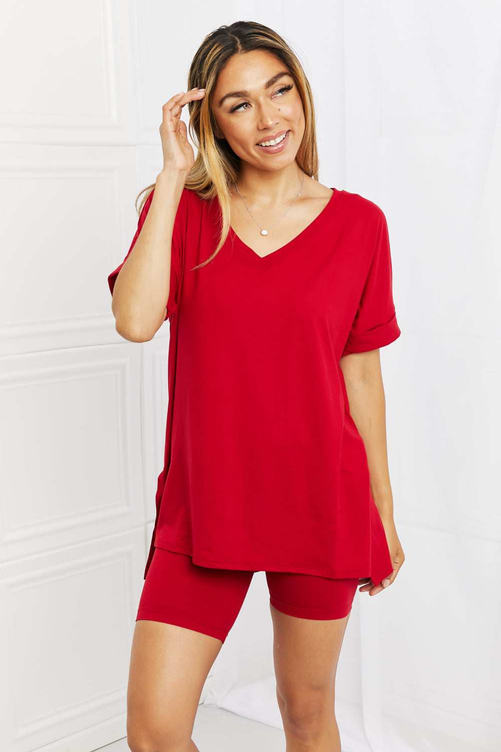 Zenana Full Size Women's Brushed Lounge Set in Burgundy - Comfortable Casual Wear