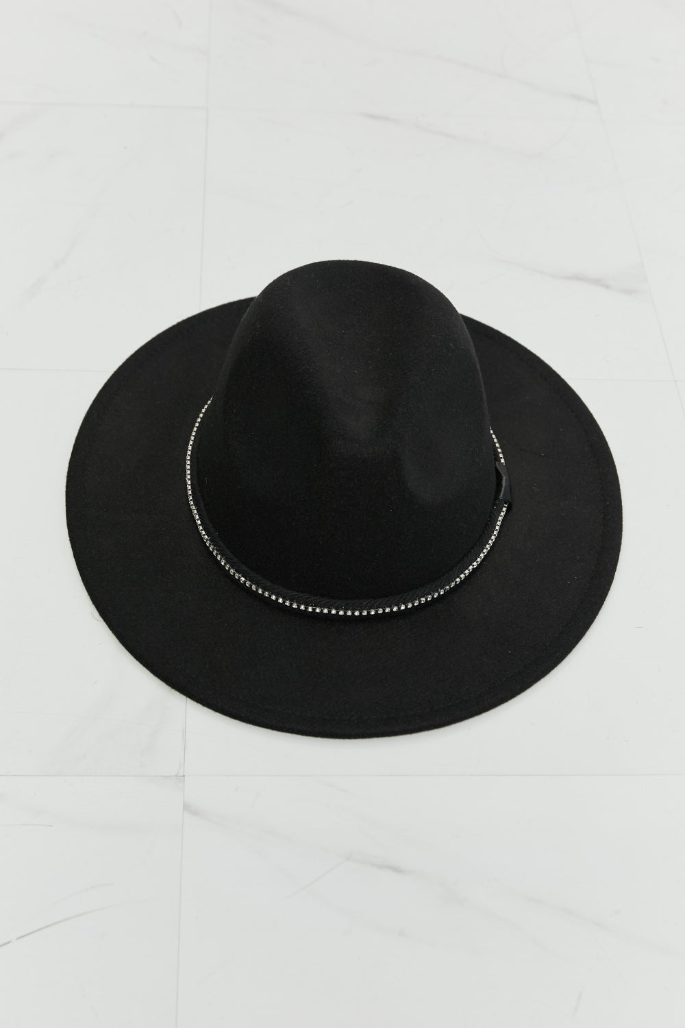 Fame Bring It Back Fedora Hat - Classic Black Fedora with Rhinestone Detailing