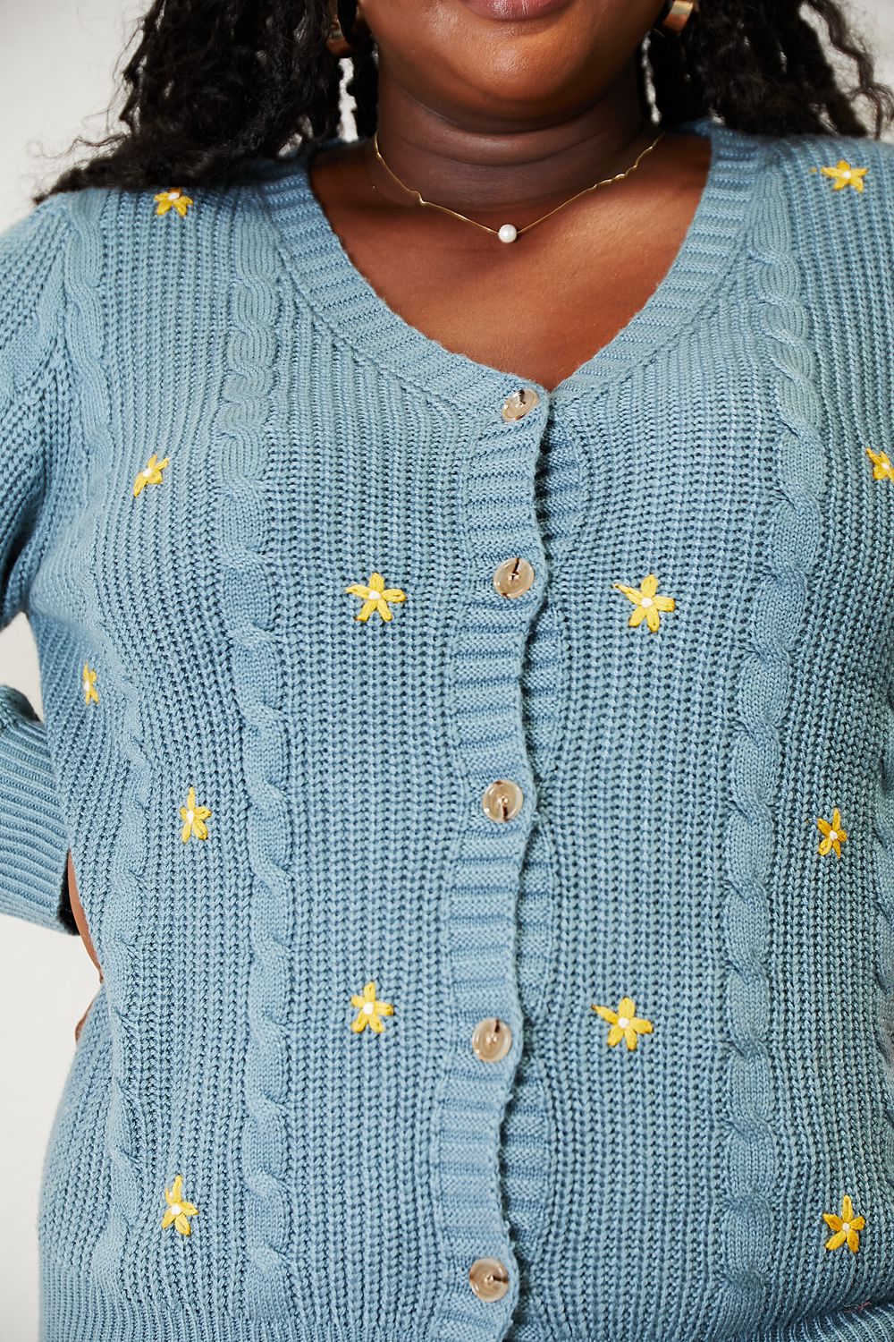 HEYSON Full Size Floral Embroidered Cable Knit Cardigan - Cozy & Elegant
