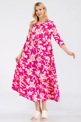 Celeste Full Size Floral Dress with Round Neck and Ruffle Hem – Elegant and Feminine