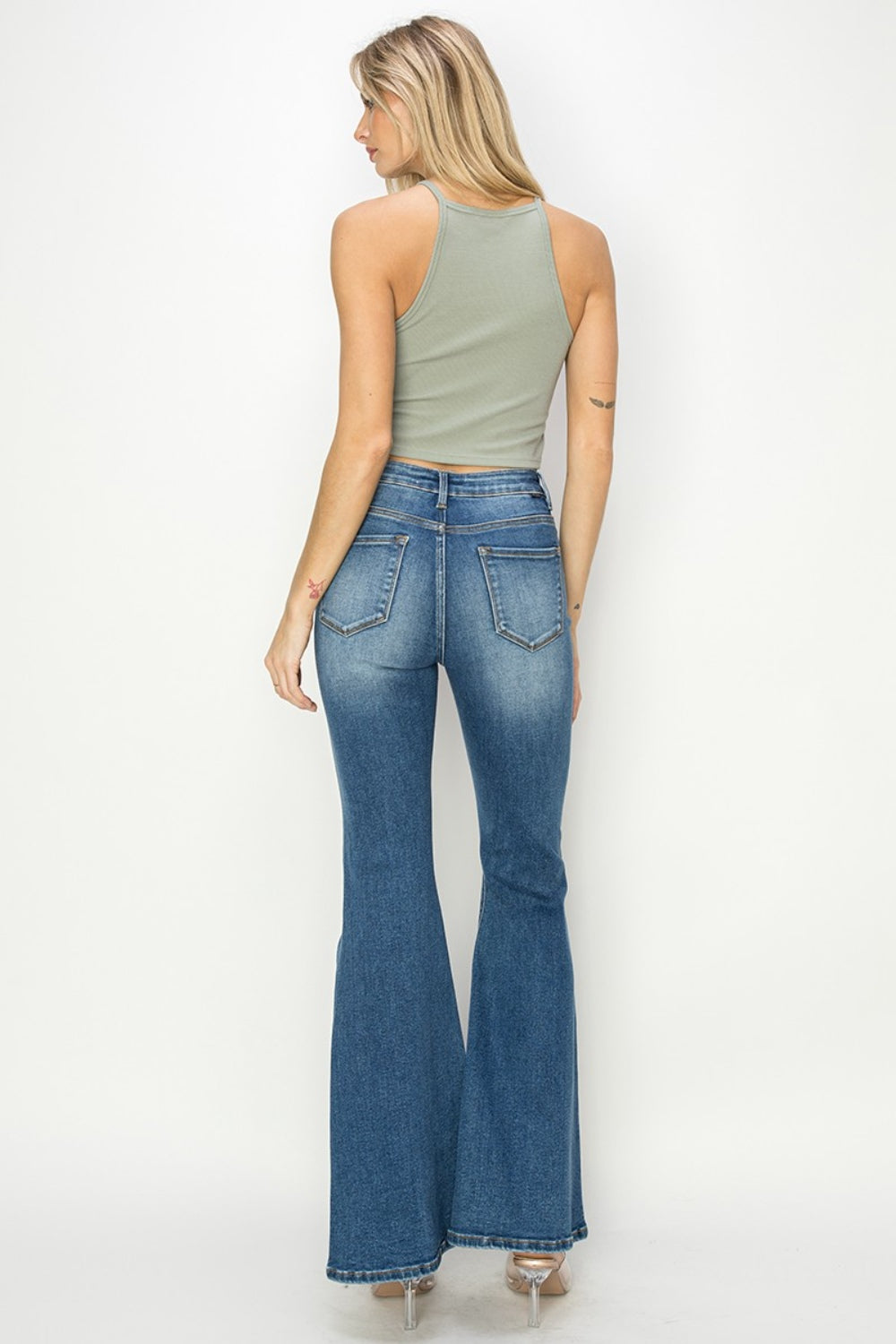 RISEN Women's High Rise Front Seam Flare Jeans - Trendy Retro Style