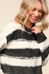 Haptics Striped Contrast Distressed Sweater - Trendy & Stylish Wardrobe Essential