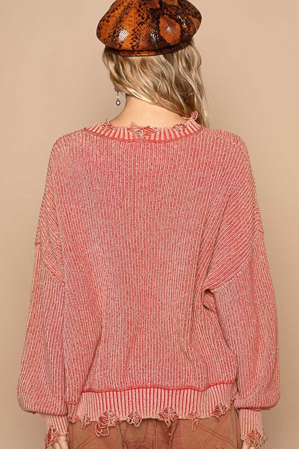 POL Distressed Washed Drop Shoulder Sweater - Edgy & Cozy Fashion Essential