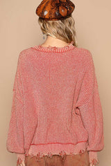POL Distressed Washed Drop Shoulder Sweater - Edgy & Cozy Fashion Essential