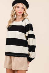 Mittoshop Women's Striped Snap Shoulder Long Sleeve T-Shirt - 100% Cotton