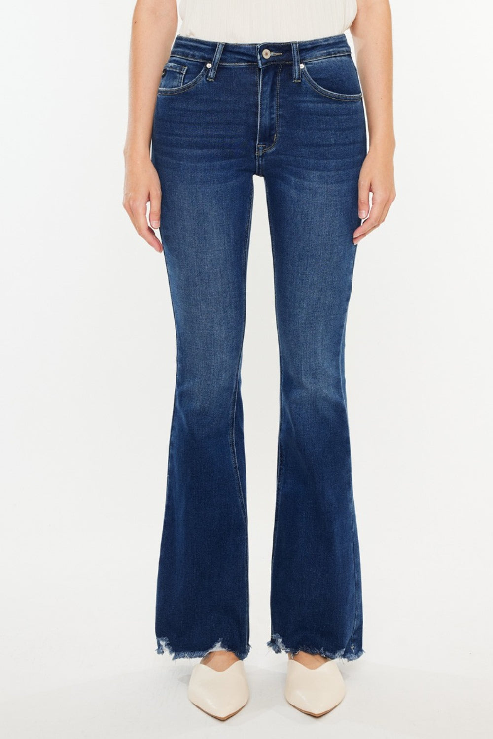 Kancan Cat's Whiskers Raw Hem Flare Jeans - Stylish Flare Denim with Edgy Raw Hem