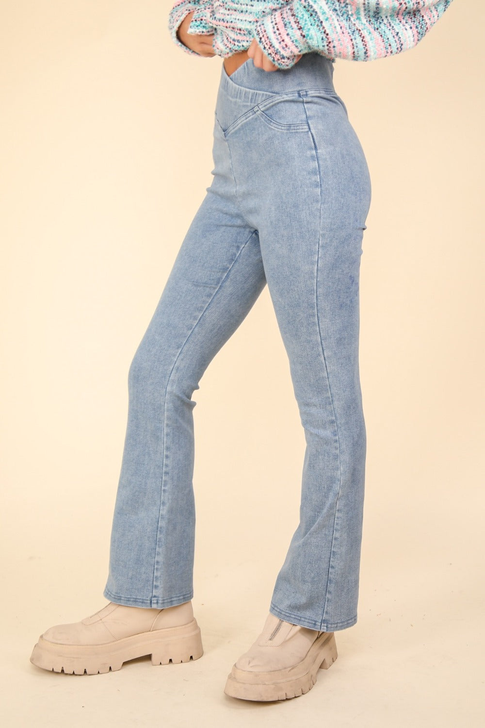 Trendy Crossover Waist Washed Denim Leggings - Stretch & Style by VERY J