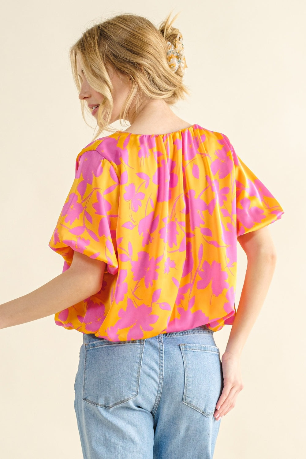Trendy Printed Satin Bubble Hem Top by And The Why - Chic & Versatile Fashion