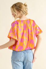 Trendy Printed Satin Bubble Hem Top by And The Why - Chic & Versatile Fashion