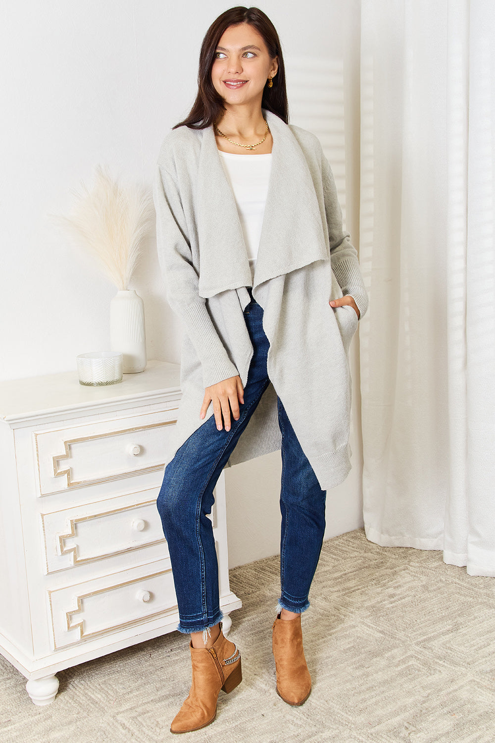 Open Front Duster Cardigan with Pockets - Cozy & Stylish Knitwear