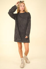 Cozy Mineral Washed Oversized Sweatshirt Dress with Pockets | VERY J