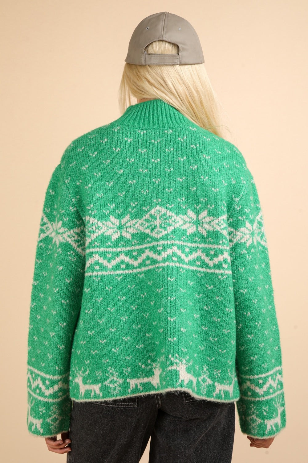 VERY J Festive Christmas Mock Neck Long Sleeve Sweater - Cozy Holiday Attire