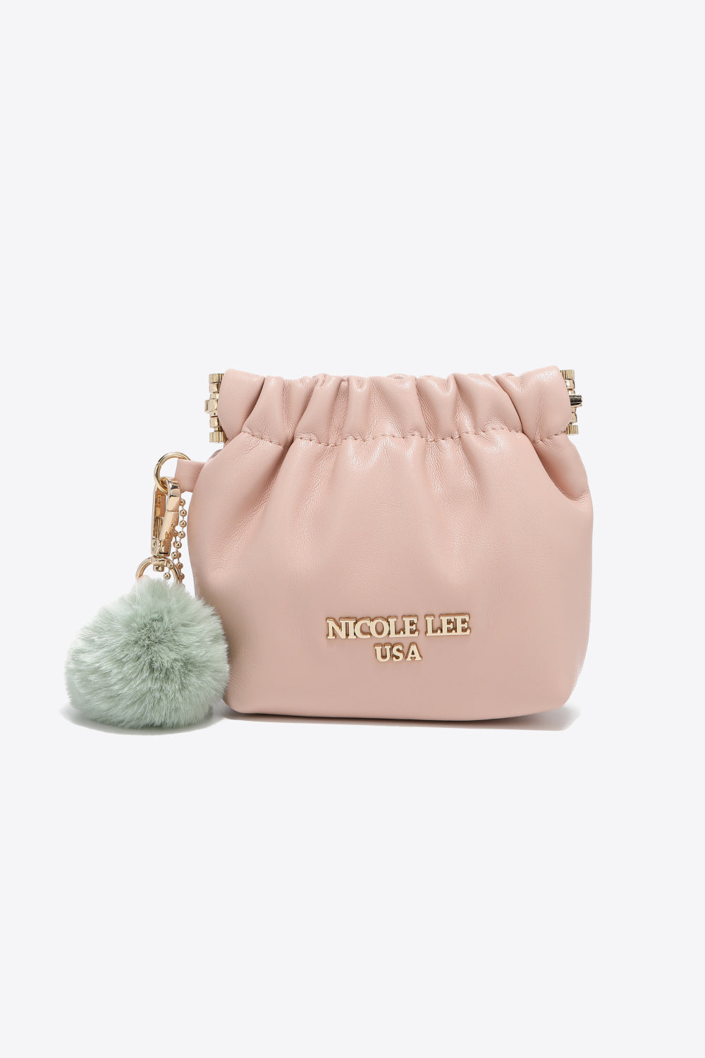 Nicole Lee USA Vegan Leather Two-Tone Pouch with Pompom Keychain