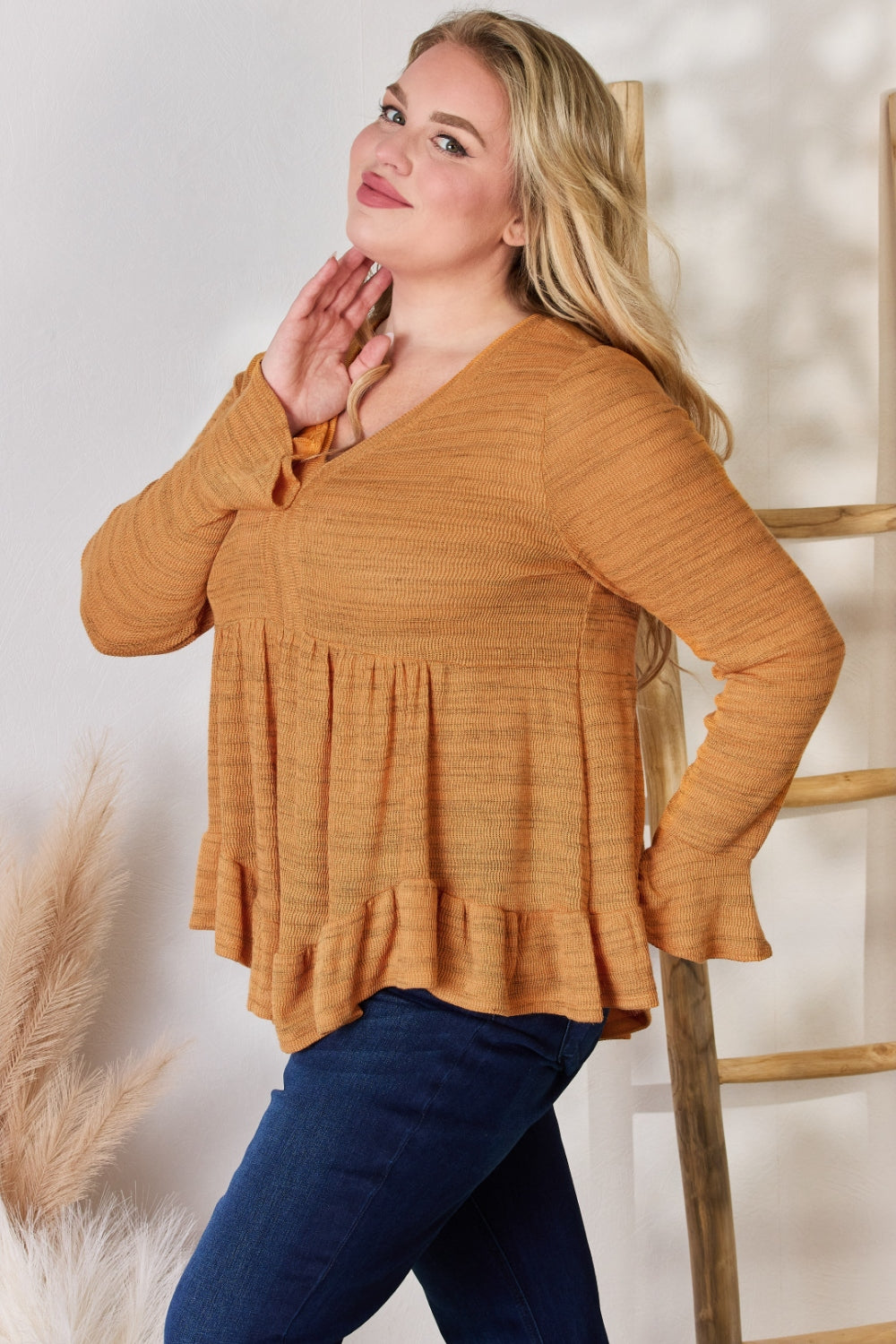 Hailey & Co Women's Full Size V-Neck Flounce Sleeve Blouse - Elegant & Versatile