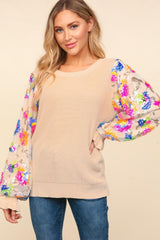 Haptics Floral Sequins Mesh Flounce Sleeve Sweater for Effortless Chic