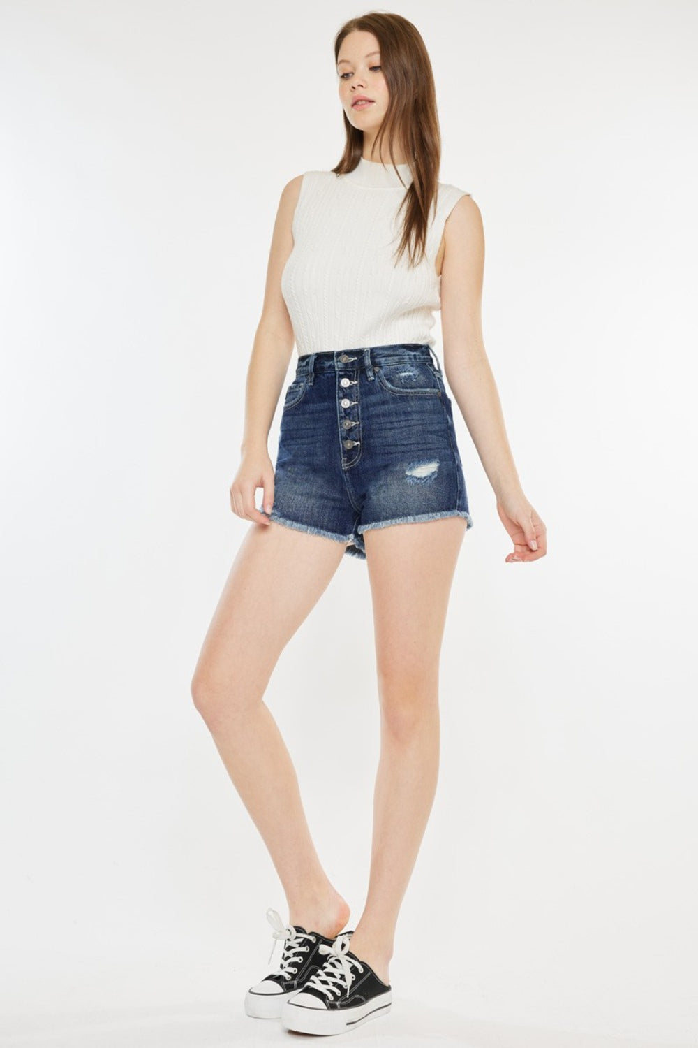 Trendy Kancan Raw Hem Button Fly Denim Shorts for Summer Style