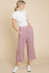 Stylish Comfort Cotton Bleu Striped Elastic Waist Wide Leg Pants - Perfect for Any Occasion