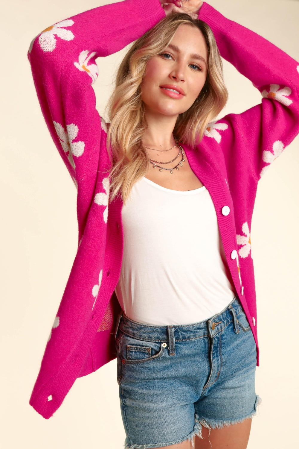 Haptics Women's Daisy Floral Button Down Long Sleeve Cardigan - Chic Layering Piece