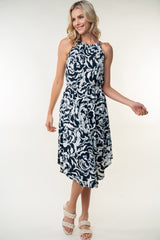 White Birch Ruched Floral Sleeveless Knee Length Dress with Tie Back