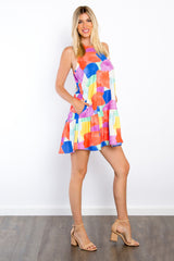 Be Stage Women's Abstract Print Mini Dress with Pockets - Summer Ruffle Hem Fashion