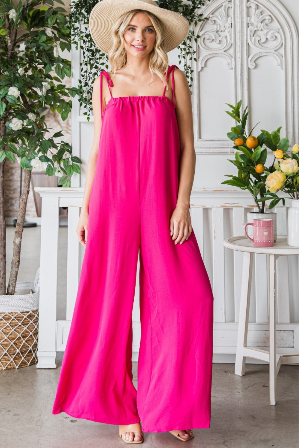 Veveret Women's Pocketed Spaghetti Strap Wide Leg Jumpsuit - Chic & Versatile Fashion