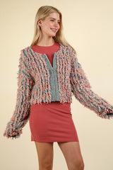 VERY J Shaggy Yarn Knit Zip Up Jacket - Cozy & Festive Holiday Outerwear