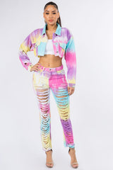 Trendy Distressed Back Cropped Denim Jacket by American Bazi